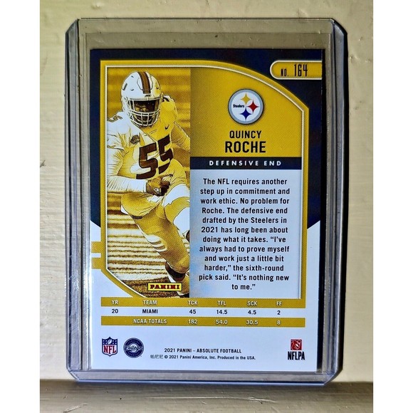Quincy Roche 2021 Panini NFL Absolute Rookie Football #164 Card - Picture 2 of 2
